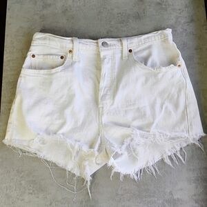 Levi's 501 Distressed Denim Shorts Womens 31 Waist White Button Fly 2" Inseam